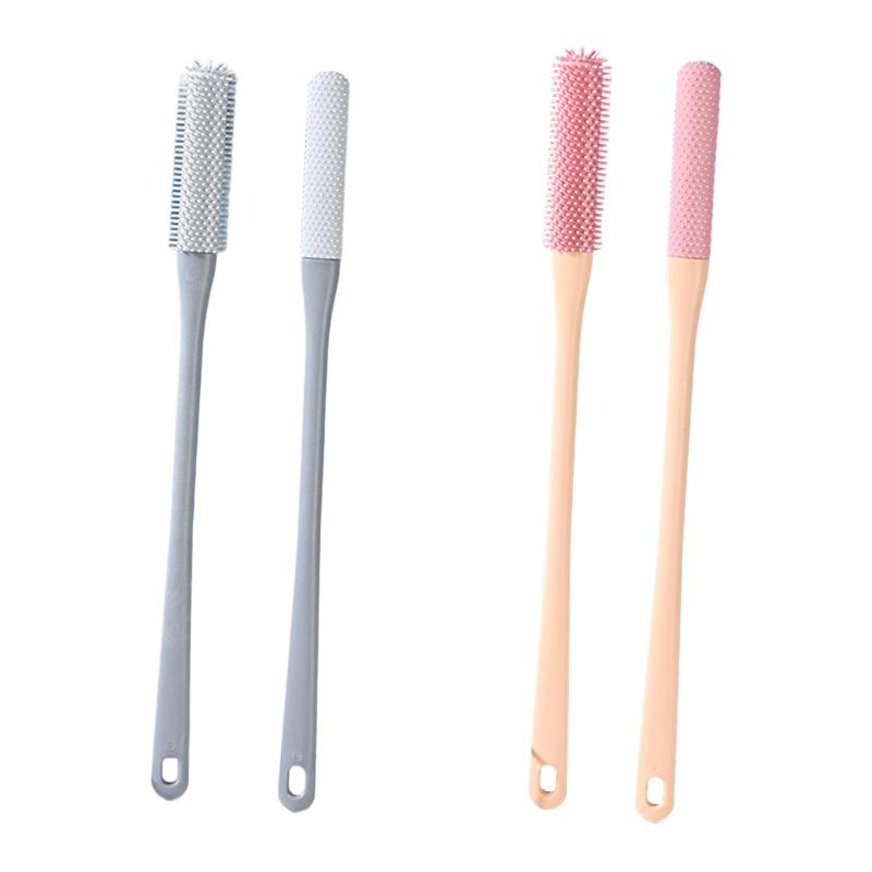 シニア女性男性用フットスクラバー ソフトシリコンフットブラシ 40cm ロングハンドルシャワー 2個