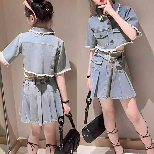 樂天商城 - 夏 女の子 デニムスーツ 上下セット レディース ツーピース スカート トップス ジャケット スーツ デニムスカート