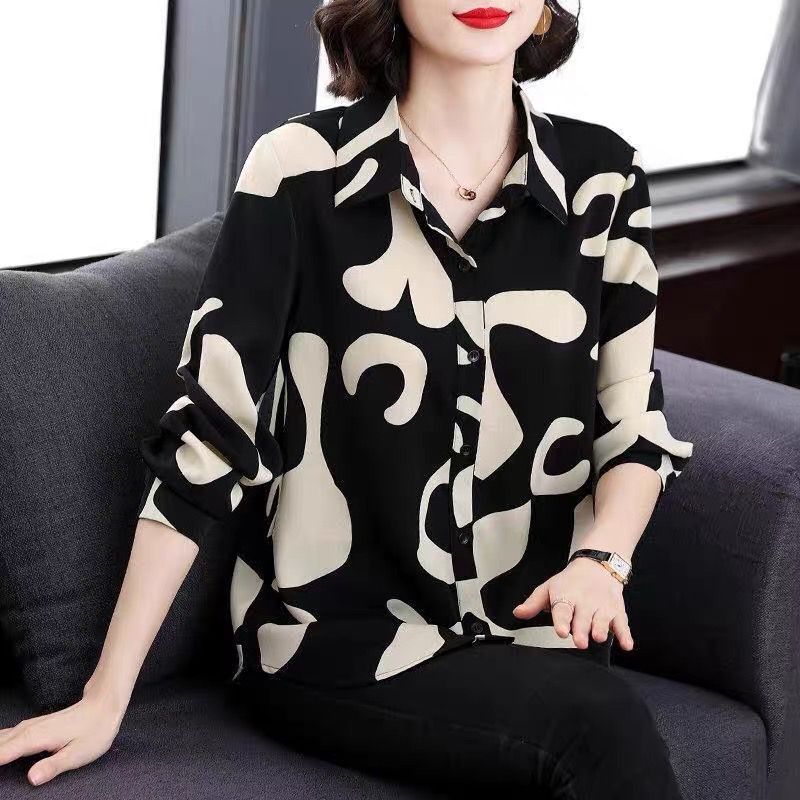 Other - ブラウス スキッパーカラーブラウス プリント シフォンシャツ レディース トップス ロングシャツ スキッパー 長袖 大きいサイズ
