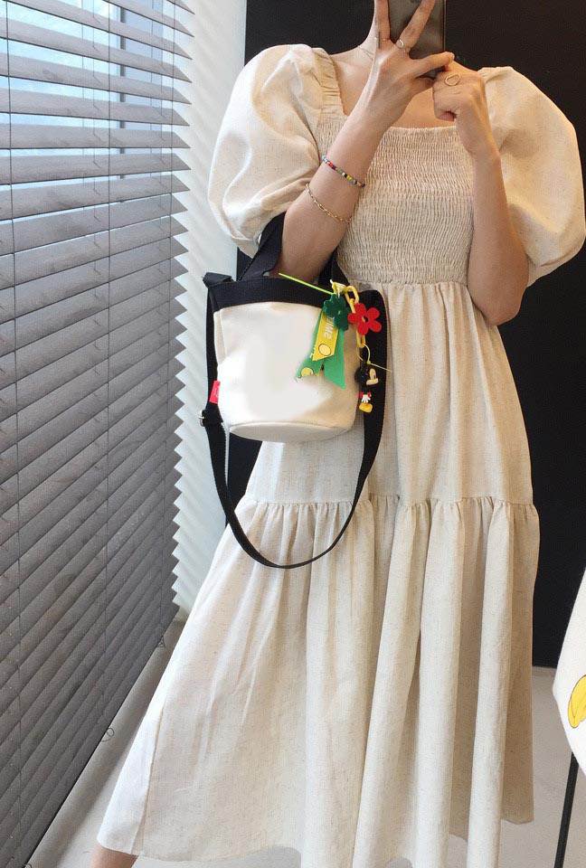 Other - 夏 プリーツ デザイン オールインワン ロングスカート プリーツスカート ワンピドレス ロング丈 袖あり 半袖 パフスリーブ スク