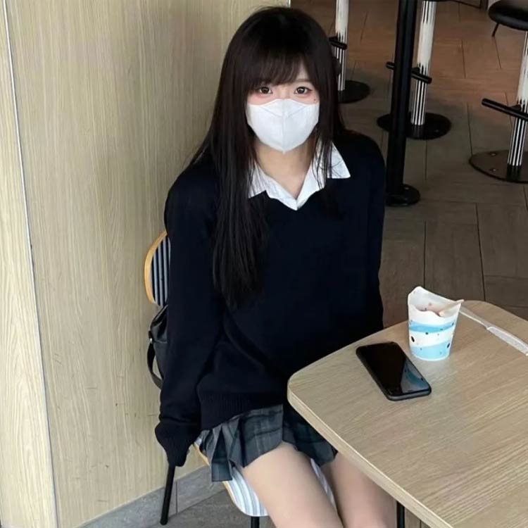 スクールセーター 女子 秋冬 制服 中学生 高校生 学生服 セーター 無地 vネック スクール ニット 高校生 学生服 セーター 暖かい 2