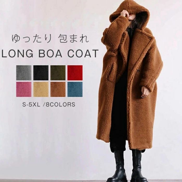 乐天商城 - ビッグシル ロングアウター レディース ファー フリース フード アウター ロング ロングコート ボアコート 包まれ もこもこ ボア