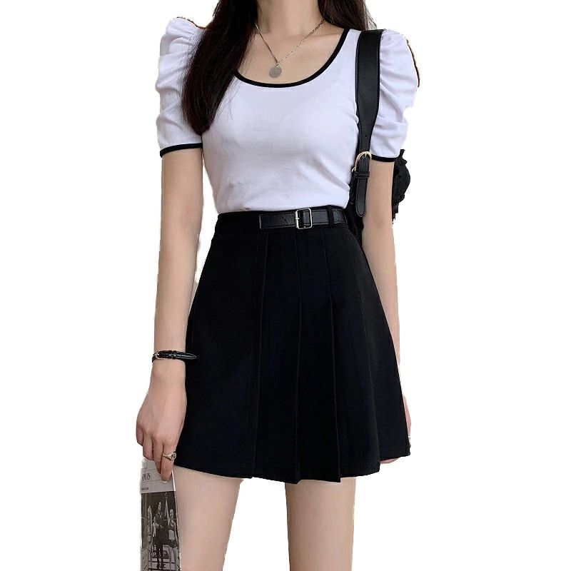 Rakuten - 不規則 ショートスカート ミニ スカート 春夏秋 膝上丈 大きいサイズ プリーツスカート 制服 黒 ホワイト ハイウエスト 制服スカ