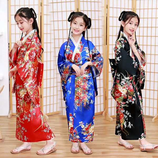 樂天商城 - 浴衣 子供 女の子 子供浴衣 キッズ こども 和装 花柄 カジュアル リボンベルト コスプレ かわいい 前開き 長袖 ベルト付き 夏
