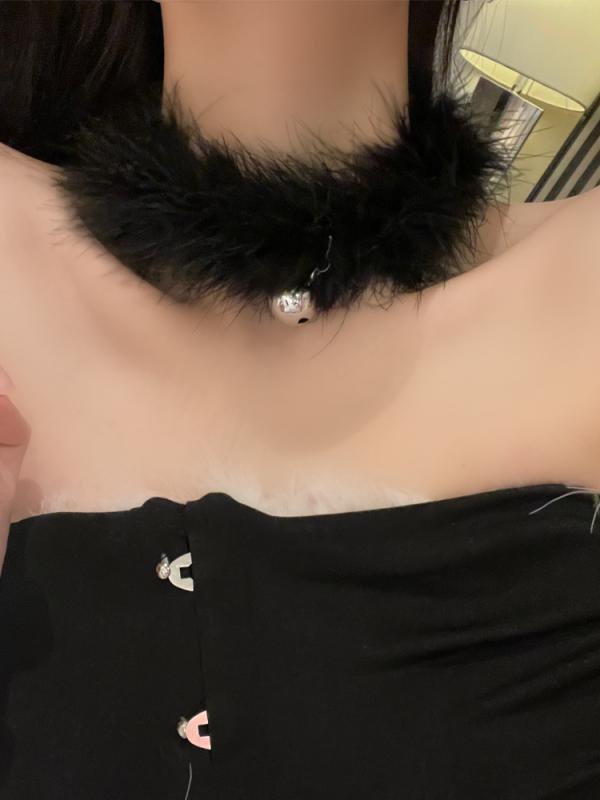 セーター チェーン 鎖骨 毛皮 チョーカー 羽 ダチョウ フェザー ガール スタイリッシュ ネックレス ぬ..