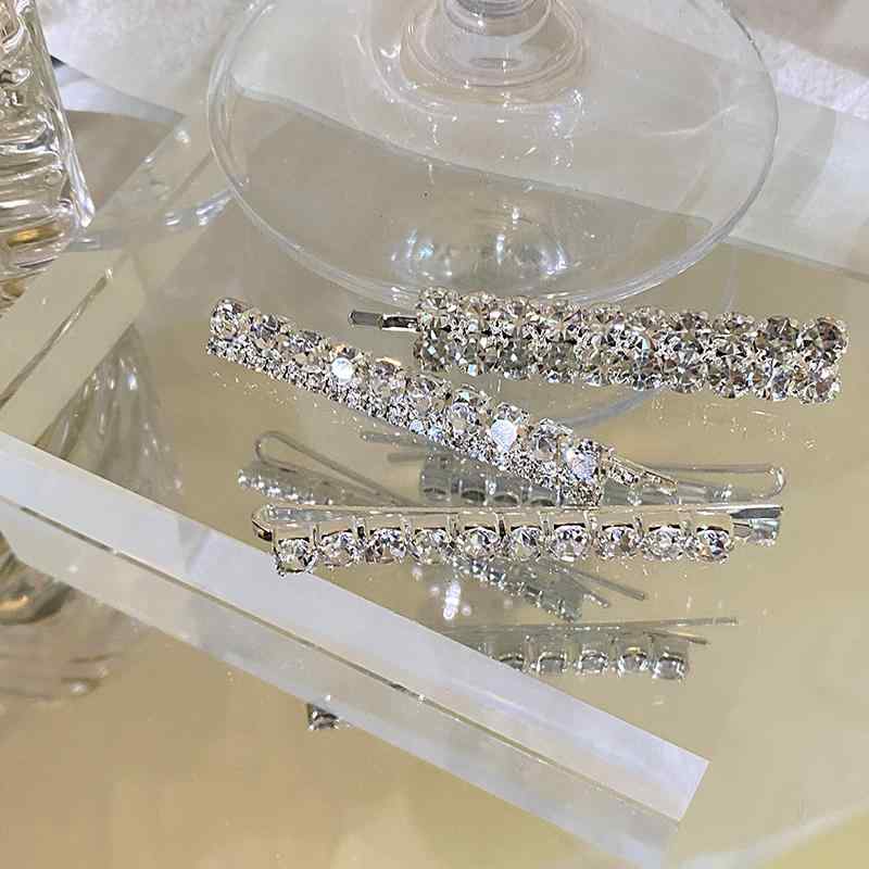 セット 3点 アクセサリー サイド ヘア ブロークン 前髪 クリップ 一文字 レディース ヘアピン ジルコン キラキラ クール BXA