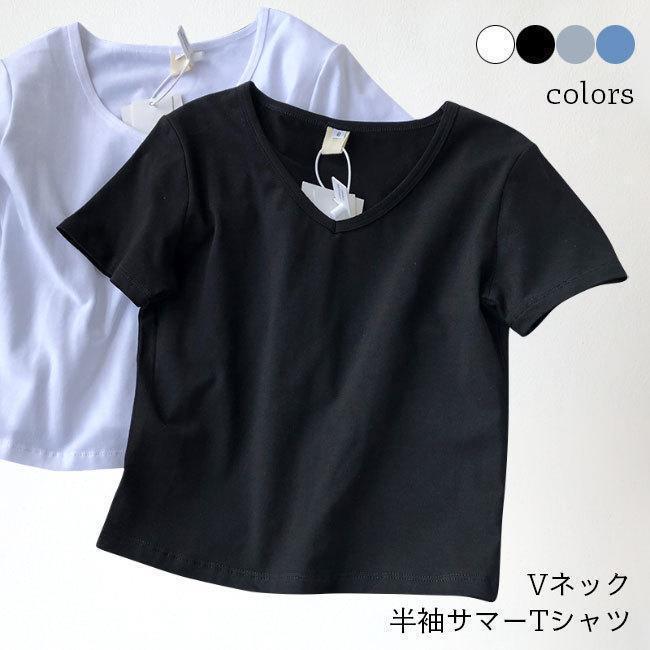 Rakuten - Tシャツ 夏 Vネック レディース 半袖Tシャツ 無地 夏Tシャツ 着痩せ カットソー サラサラ VネックTシャツ 半袖 無地Tシャツ サマ