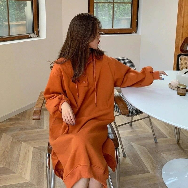 韓国ファッション着痩せ百掛け スウェットワンピース レディース 秋ロングパーカー