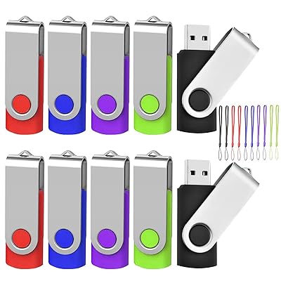 USBメモリ 2GB 10個セット フラッシュメモリー USB2.0 フラッシュドライブ 360° 回転式 防塵性能優れ ストラップ付き LEDライト付き (2GB 5色)