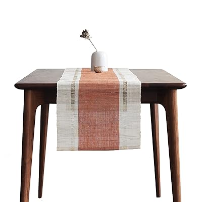 テーブルランナー おしゃれ 手織り布 ちょま 天然素材シンプル 素朴なモダン 中華風和風侘寂わびさび禅茶席 断熱テーブル保護 食卓飾り ティーマット リビングルーム レストラン 茶室 多用途多機能… (秋茶色, 35×260cm)