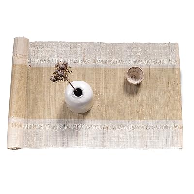 テーブルランナー おしゃれ 手織り布 ちょま 天然素材シンプル 素朴なモダン 中華風和風侘寂わびさび禅茶席 断熱テーブル保護 食卓飾り ティーマット リビングルーム レストラン 茶室 多用途多機能… (芥黄色, 35×220cm)