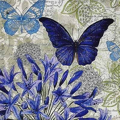 結婚式・ディナー・ティーパーティー用カラーペーパーナプキン 20枚入り シャビーシックデザイン シャワーパーティー用, 青い蝶