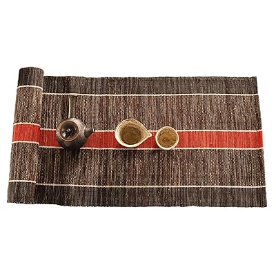 テーブルランナー おしゃれ 手織り布 ちょま 天然素材シンプル 素朴なモダン 中華風和風侘寂わびさび禅茶席 断熱テーブル保護 食卓飾り ティーマット リビングルーム レストラン 茶室 多用途多機能… (赤褐色, 35×120cm)