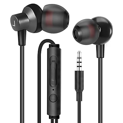 WI7有線イヤホンセット、3.5mmジャック付き、マイク・音量コントロール iPhone/Android互換、黒