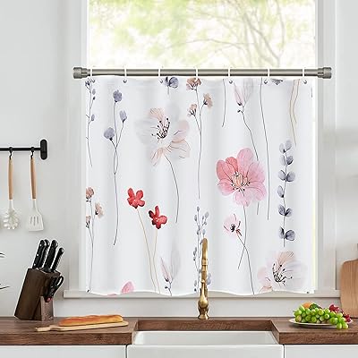 お風呂小窓カーテン 浴室窓カーテン 60cm丈 140cm幅防水防カビ 防水防カビ 目隠し 断熱 シャワーカーテン 速乾 間仕切り 高密度生地 ユニットバス 浴室 花柄 リング付き 取付簡単 おしゃれ ピンク
