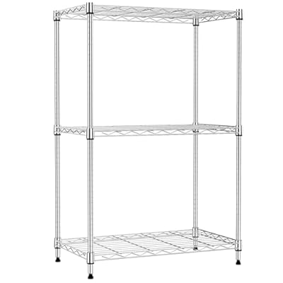 スチールラック 3段 高さ伸縮メッシュ 収納棚 防錆加工 パイプ棚 スリム ポール径19.1mm パーツ対応 全体耐荷重292.5kg 幅60×奥行35×高さ90.2cm 頑丈 ワイヤーシェルフ メタルラック クロムメッキ オシャレでかわいい 業務用
