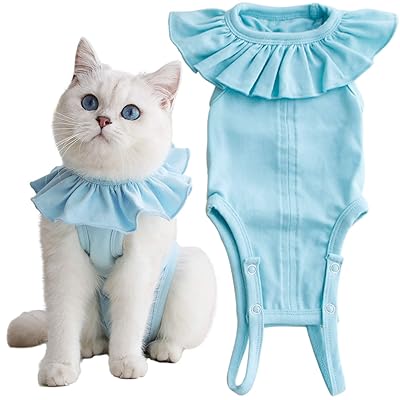 PET 術後服 猫 女の子 術後ウェア エリザベスカラーの代わり 保護 服 メス 避妊 離乳 傷口保護 皮膚病 舐め防止 ソフト 通気 (M, グリーン)