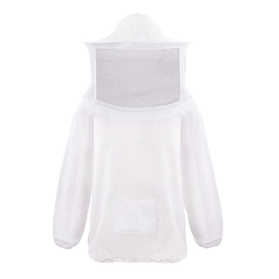 養蜂用 プロ防護服 蜂用防護服 ハチミツ防護服 上着 養蜂スーツ 虫よけ ミツバチ防止服 帽子付け フェイスネット ファスナー付き つば広 軽量 通気性 腕繋ぎ 害虫駆除 虫除け 蚊虫対策 鉄壁ガード 取り外しやすい 作業服 農作業 白 男女兼用 (