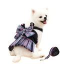 ペット 犬 猫ワンピース ハーネス リードセット 花柄 袖なしドレス スカート ソフト犬洋服 中小犬用 ドッグウェア 散歩 お出かけ (LL, パープル-A)
