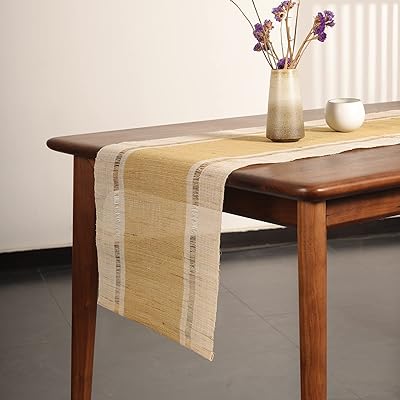 テーブルランナー おしゃれ 手織り布 ちょま 天然素材シンプル 素朴なモダン 中華風和風侘寂わびさび禅茶席 断熱テーブル保護 食卓飾り ティーマット リビングルーム レストラン 茶室 多用途多機能… (芥黄色, 35×180cm)
