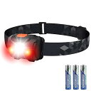 LED ヘッドライト 単4 電池式 白&赤 LED ライト 高輝度 父の日プレゼント ヘッドランプ 45° 角度調整可 超軽量 4つ点灯モード SOS点滅 小型...