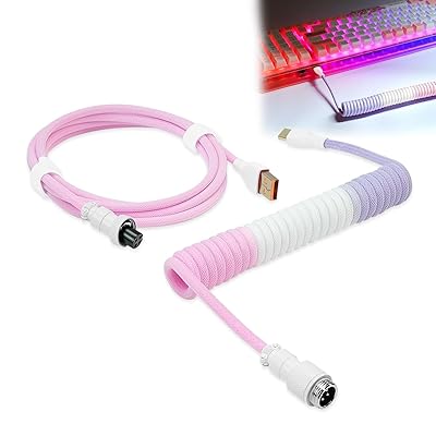 コイル状キーボードケーブル、プロカスタムコイル状USB Cケーブル、ゲーミングキーボード用ダブルスリ..