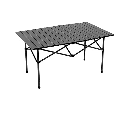 アウトドア 折り畳みテーブル キャンプ テーブル メタル 超軽量 ロールテーブル BBQ ハイキング ビーチ (Black+長さ95 cm)