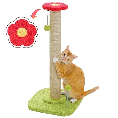 猫 爪研ぎ 麻 爪研ぎポール 縦型 かわいい 観葉植物 お花テーマ おしゃれ ジュート カスが出ない 頑丈 ..