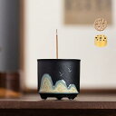 お香立て 線香立て 香炉 オシャレ 陶磁器 お香たて 御洒落 金属網付き 香取線香立て お香 セット 線香 ミニ コーン 香立て 線香立て 仏壇 ヨガ 読書 ペット リラックス (黒-山水)(3)