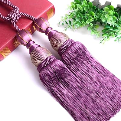 カーテンタッセル カーテンアクセサリー カーテン留め 高級 カーテンホルダー カーテンロープ 窓装飾 ロープタッセル 紐 締め おしゃれ 房掛け 2本入り (ライトパープル）…