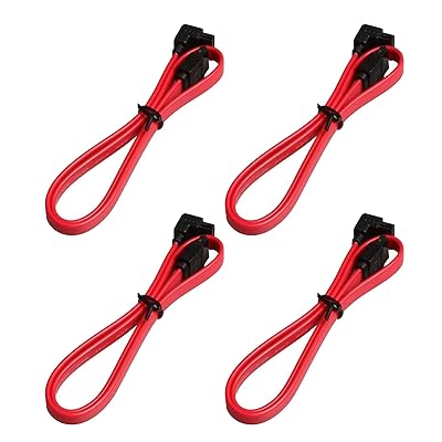 SATA 3ケーブル シリアルケーブル 4本セット (下L型) シリアルATA3ケーブル 抜け落ち防止 ハードディスク/光学ドライブ 最適 ラッチ付 50cm 高速 6Gbps対応 HDD SSD S-ATA III データ コード (L型レッド)