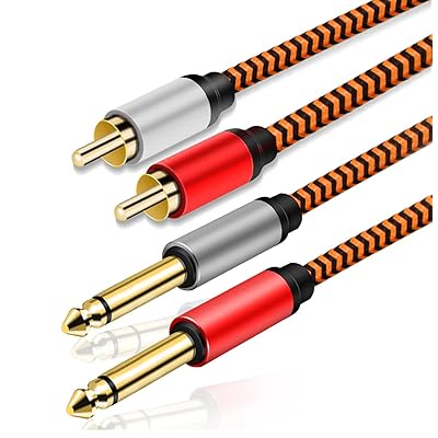 モノラルフォン×2-RCAピン×2 オーディオケーブル RCAケーブル 変換ケーブル 2 x RCAオス-2 x 6.35mmモ..