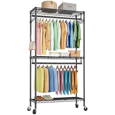 ハンガーラック 頑丈 ワードローブ 大容量 キャスター付き 洋服ラック 棚付き 洋服掛け スチールラック 幅81×奥41×高さ210cm(キャスター付き)