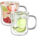 ダブルウォールグラス 350ml 2個セット 結露しない二重グラス コップ ホウケイ酸塩耐熱ガラス コップ 取っ手付き 軽量で快適 タンブラー グラス コーヒー...