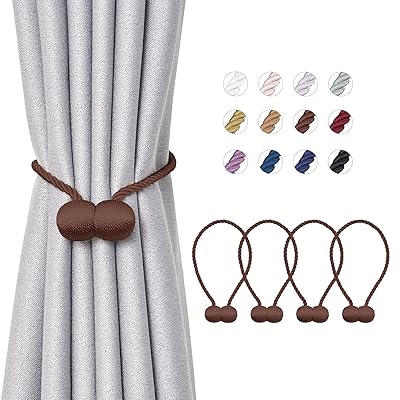 カーテンタッセル マグネット カーテン ふさかけ カーテン タッセル おしゃれ カーテンホルダー カーテン とめ具 カーテン留め 飾り カーテンアクセサリー ロープタッセル 4個セット ダークブラーン
