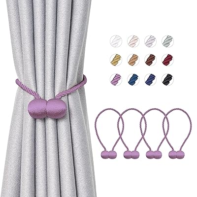 カーテンタッセル マグネット カーテン ふさかけ カーテン タッセル おしゃれ カーテンホルダー カーテン とめ具 カーテン留め 飾り カーテンアクセサリー ロープタッセル 4個セット パープル