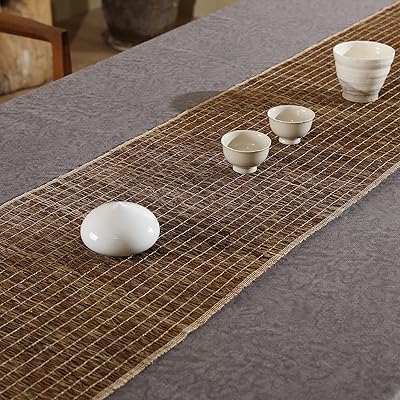 テーブルランナー 手織り布 ちょま生地夏布 天然素材シンプル 素朴なモダン 中華風和風侘寂わびさび禅茶席 断熱テーブル保護 食卓飾り ティーマット リビングルーム レストラン 茶室 多用途多機能（35×260cm）麻褐色