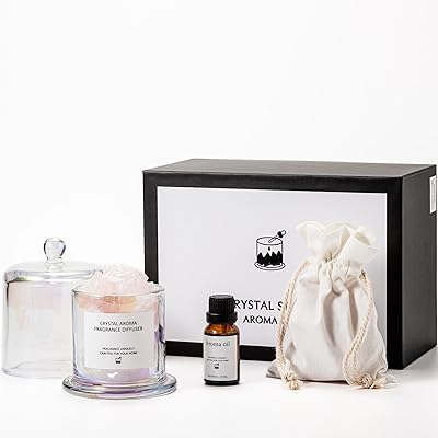 アロマセット エッセンシャルオイル 天然石 ギフトパック エッセンシャルオイル 15ml + クリスタル 300g + 蓋付き半透明ガラスボトル アロマディフュ...