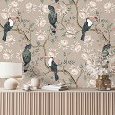 壁紙シール リメイクシート 花鳥柄 クロス 和風 ベージュ 44.5×300cm 防水 耐熱 シールタイプ 壁紙シート カッティングシート 襖紙 ふすま紙 ウォ...