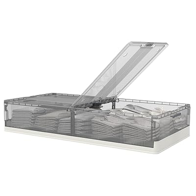 ベッド下収納ケース ベッド下収納ボックス 衣装ケース 収納ケース 収納ボックス コンテナ ボックス ベッド下収納 STD 折り畳み式 積み重ね可能 キャスター付き 衣類収納 書類収納 大容量 (グレー, 100L(高さ20cm))