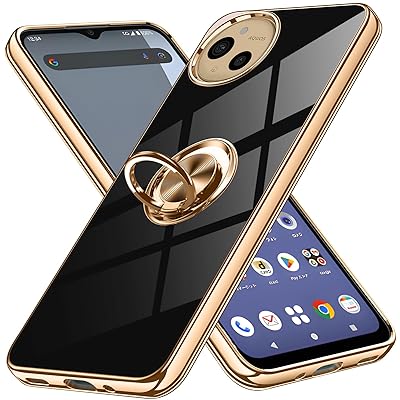 AQUOS sense9 SH-53E / SH-M29 用 ケース リング付き アクオスセンス9 カバー スマホケース スタンド機能 薄い 車載ホルダー 対応 携帯カバー 軽量 ストラップ穴付き おしゃれ ・ ブラック