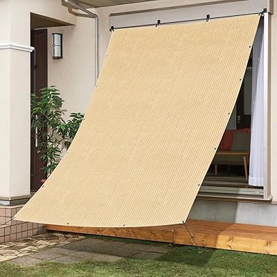 日除け シェード サンシェード 1m×2m - 日よけシェード 屋外 ベランダ 庭 バルコニー メッシュ オーニング 遮光 遮熱 目隠し 風通し UVカット 日除けシート ベージュ