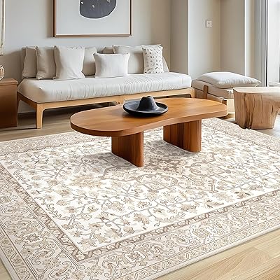 ラグマット 3畳 200×250cm 洗える ペルシャ風 メダリオン柄 滑り止め付き ダイニング リビング ベッドサイド用 軽量 ベージュ 四季用 室内用カーペット