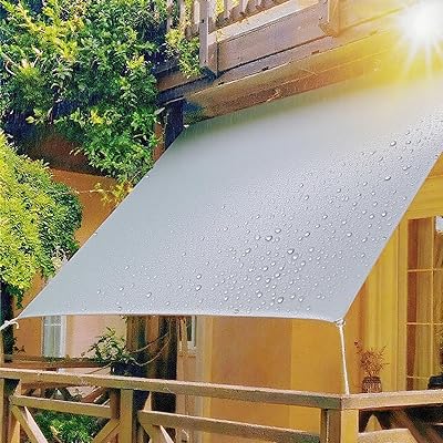 日除けシェード 屋外 サンシェード ベランダ 400Dポリエステル PU塗装 2層撥水加工 接合部水漏れ防止 紫外線UVカット 雨よけシート ベランダ・屋外・玄関 ・家 窓 ・マンション・庭に適用 簡単設置 固定ロープ 付属 （3×3m ライトグレー