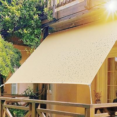 日除けシェード 屋外 サンシェード ベランダ 400Dポリエステル PU塗装 2層撥水加工 接合部水漏れ防止 紫外線UVカット 雨よけシート ベランダ・屋外・玄関 ・家 窓 ・マンション・庭に適用 簡単設置 固定ロープ 付属 （2×3m カーキ）