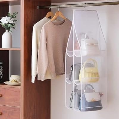 吊り下げ収納 カバン収納 バッグ収納 折りたたみ 3段式 両面収納 6個収納可能 水洗い可能 鞄 収納 吊る..