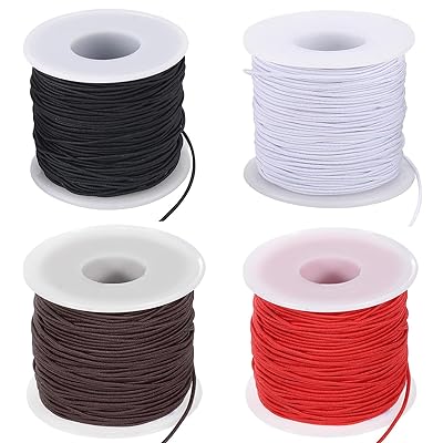 弾力ゴム紐 ブレスレット用 黒 白 茶色 赤 4色セット 太さ1.0 mm 約50m/巻 弾力線 ジュエリー製作 ブレスレット作成 修理 DIY ビーズ ステッチ糸 伸びる 通しワイヤー ストレッチ ゴム コード ネックレス用 手芸 用品 手作り材料