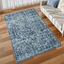 ラグ 洗える 120×160cm オールシーズン適用 ペルシャ風 ラグマット 1.5畳 ふわふわ 滑り止め ホットカーペット対応 防ダニ 防臭 軽量 防音 リビング 寝室 デスクマット ダイニングマット チェアマット アンティーク 花柄 ブルー