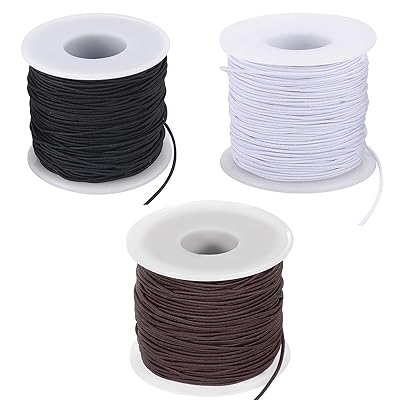 弾力ゴム紐 ブレスレット用 黒 白 茶色 3色セット 太さ1.0 mm 約50m/巻 弾力線 ジュエリー製作 ブレスレット作成 修理 DIY ビーズ ステッチ糸 伸びる 通しワイヤー ストレッチ ゴム コード ネックレス用 手芸 用品 手作り材料 ア