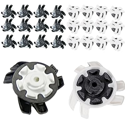 ゴルフスパイク鋲 24個セット スパイク フットジョイ スパイク鋲 交換 ゴルフシューズ スパイク 交換用スパイク鋲 衝撃吸収 滑り止め 固定 付け替え 簡単脱着 クリケットシューズにも適用可能（白+黒白）